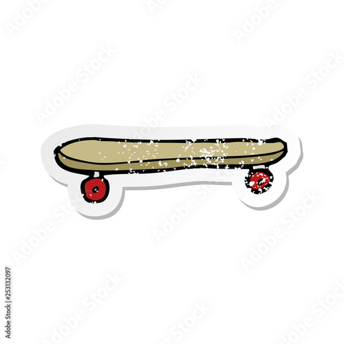 retro distressed sticker of a cartoon skateboard