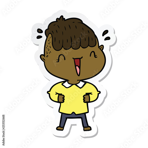 sticker of a cartoon happy boy surprised