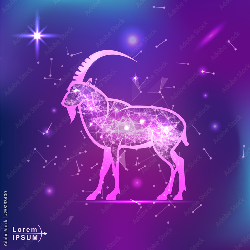 goat. Polygonal wireframe goat silhouette on gradient background. Space, futuristic, zodiac concept. Shine neon style vector illustration goat. Polygonal wireframe goat silhouette on gradient background. Space, futuristic, zodiac concept. Shine neon style vector illustration