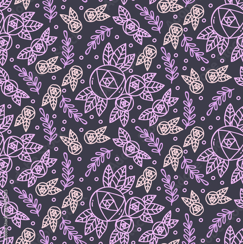 Wallpaper Mural Doodle roses seamless line vector pattern Torontodigital.ca