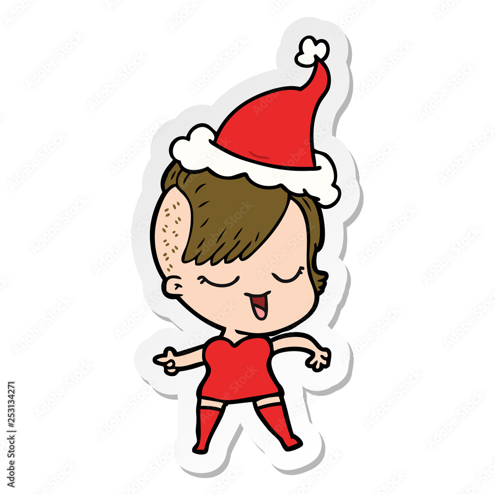 happy sticker cartoon of a girl wearing santa hat happy sticker cartoon of a girl wearing santa hat