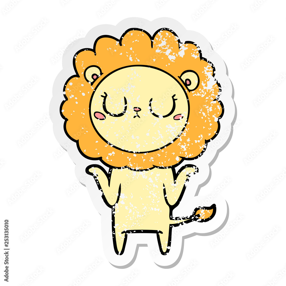 distressed sticker of a cartoon lion distressed sticker of a cartoon lion