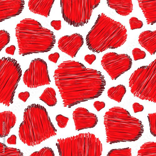 Seamless pattern. Red shaded hearts. Background. Texture.