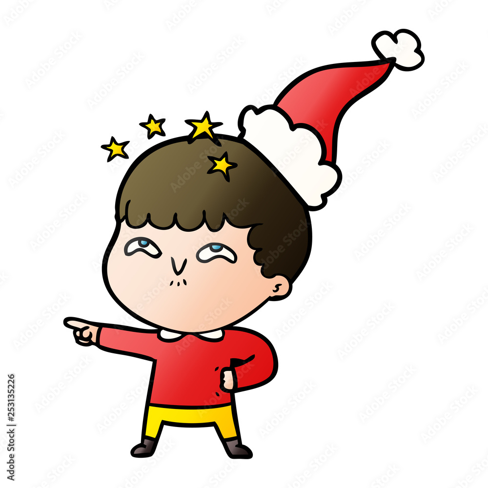 gradient cartoon of a amazed boy wearing santa hat gradient cartoon of a amazed boy wearing santa hat