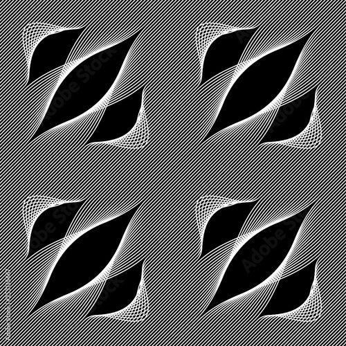 Abstract vector seamless op art pattern. Monochrome moire graphic ornament