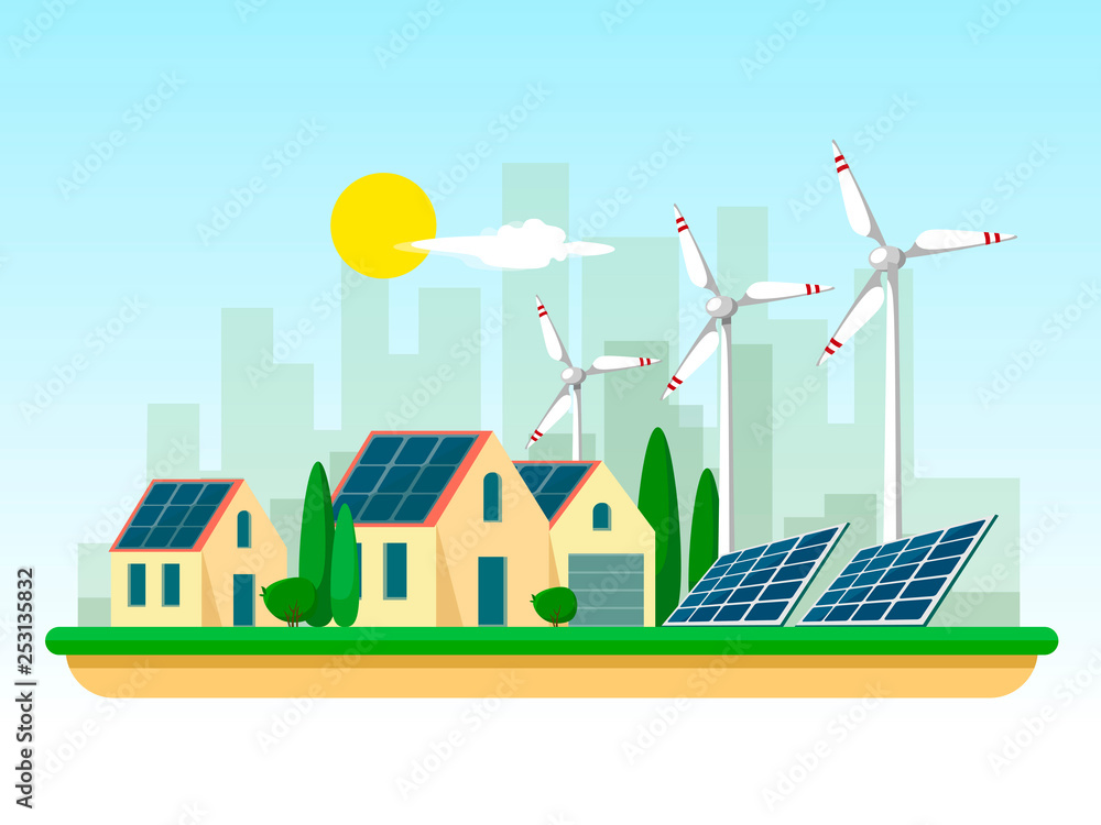Vector illustration of clean electric energy from renewable sources of ...