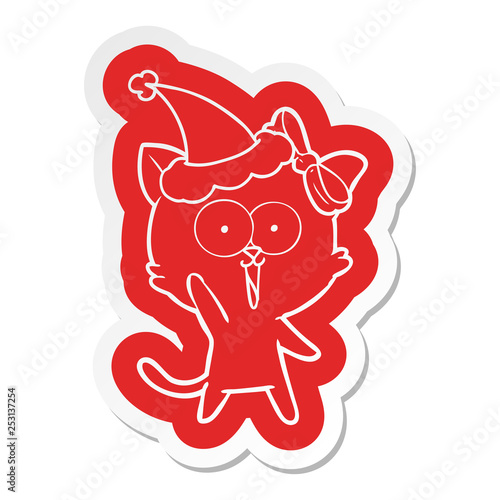 cartoon sticker of a cat wearing santa hat
