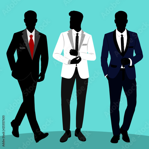 Wedding men s suit and tuxedo. Gentleman. Collection. 