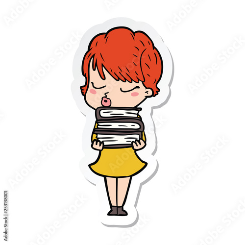 sticker of a cartoon woman with eyes shut