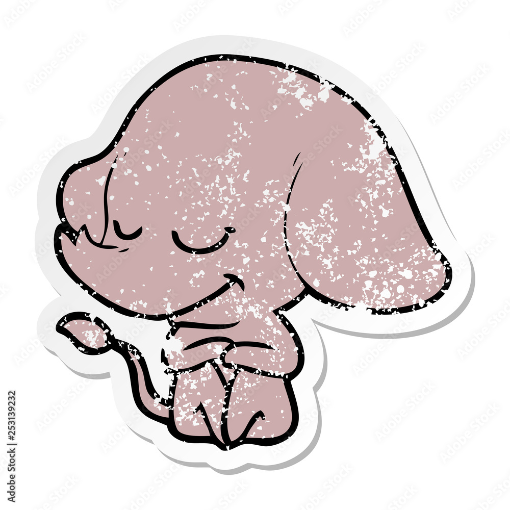 distressed sticker of a cartoon smiling elephant