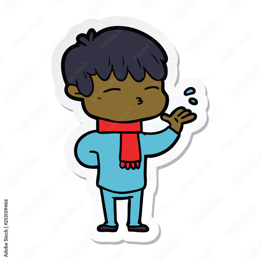 sticker of a cartoon curious boy