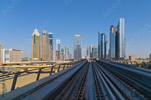 View of Dubai with subway and skyscrapers