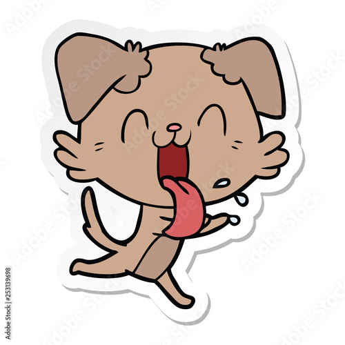 sticker of a cartoon panting dog running