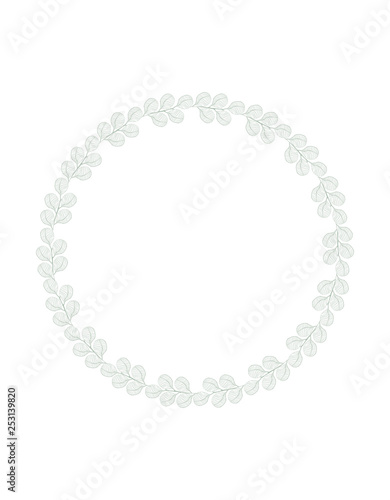 Lovely Hand Drawn Green Eucalyptus Twigs Isolated on a White Background. Vector Branch Frame of Round Shape. Retro Style Delicate Green Sketched Floral Wreath. Illustration Without Text.