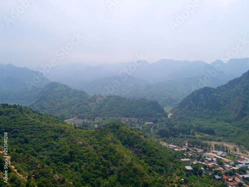 Mountain slope aerial view  landscape of Simatai mountain located in Miyun  Beijing  China. 