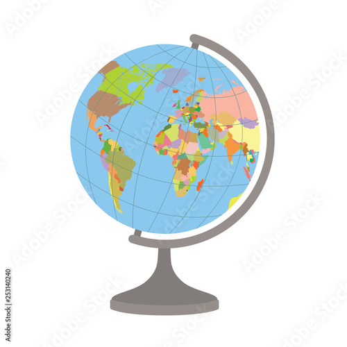 World globe on a stand. Political map of the world. Vector illustration.
