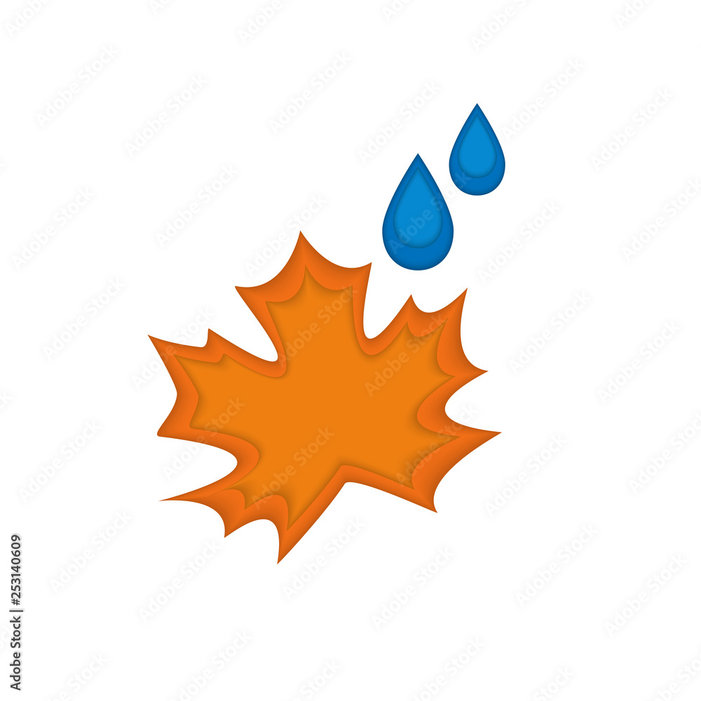 vector icon of maple leaf with rain drops with paper cut effect vector icon of maple leaf with rain drops with paper cut effect