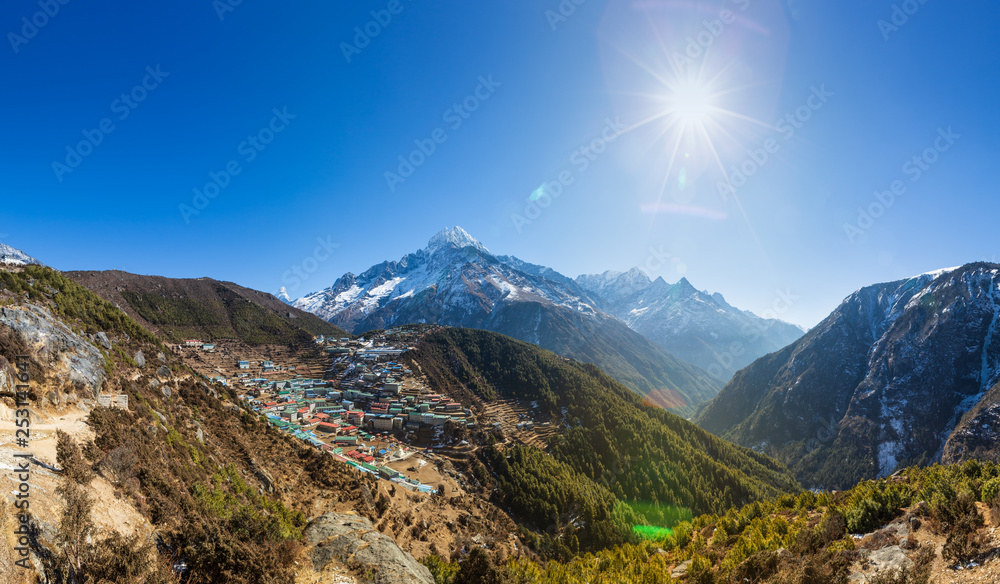 Panorama view of Namche Bazaar. Nepal. Everest trekking.