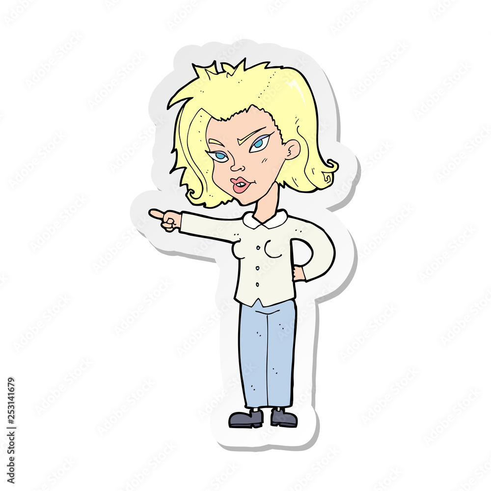 sticker of a cartoon woman pointing sticker of a cartoon woman pointing