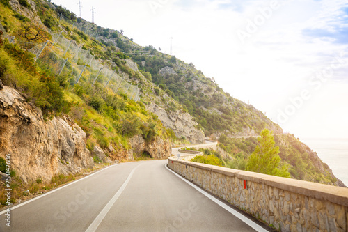 Mountain road with sea view near Maratea  Basilicata  Italy
