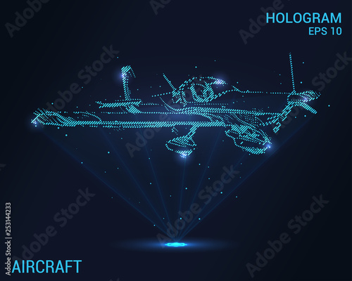 The plane hologram. Digital and technological background of the aircraft. Futuristic airplane design.