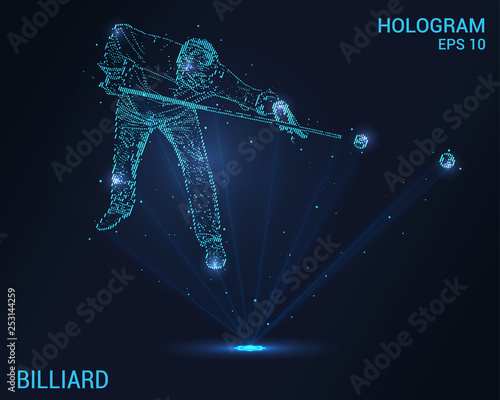 Billiards hologram. Digital and technological background of the game of Billiards. Futuristic design of pool.