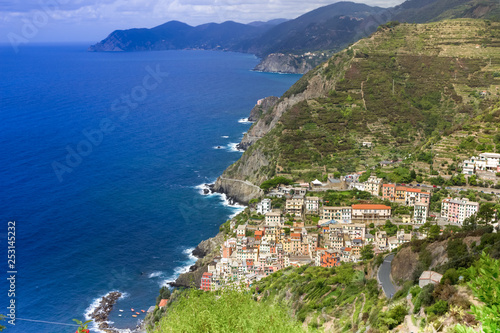 Riomaggiore, view from the top. Cinque Terre National Park, Liguria Italy Europe