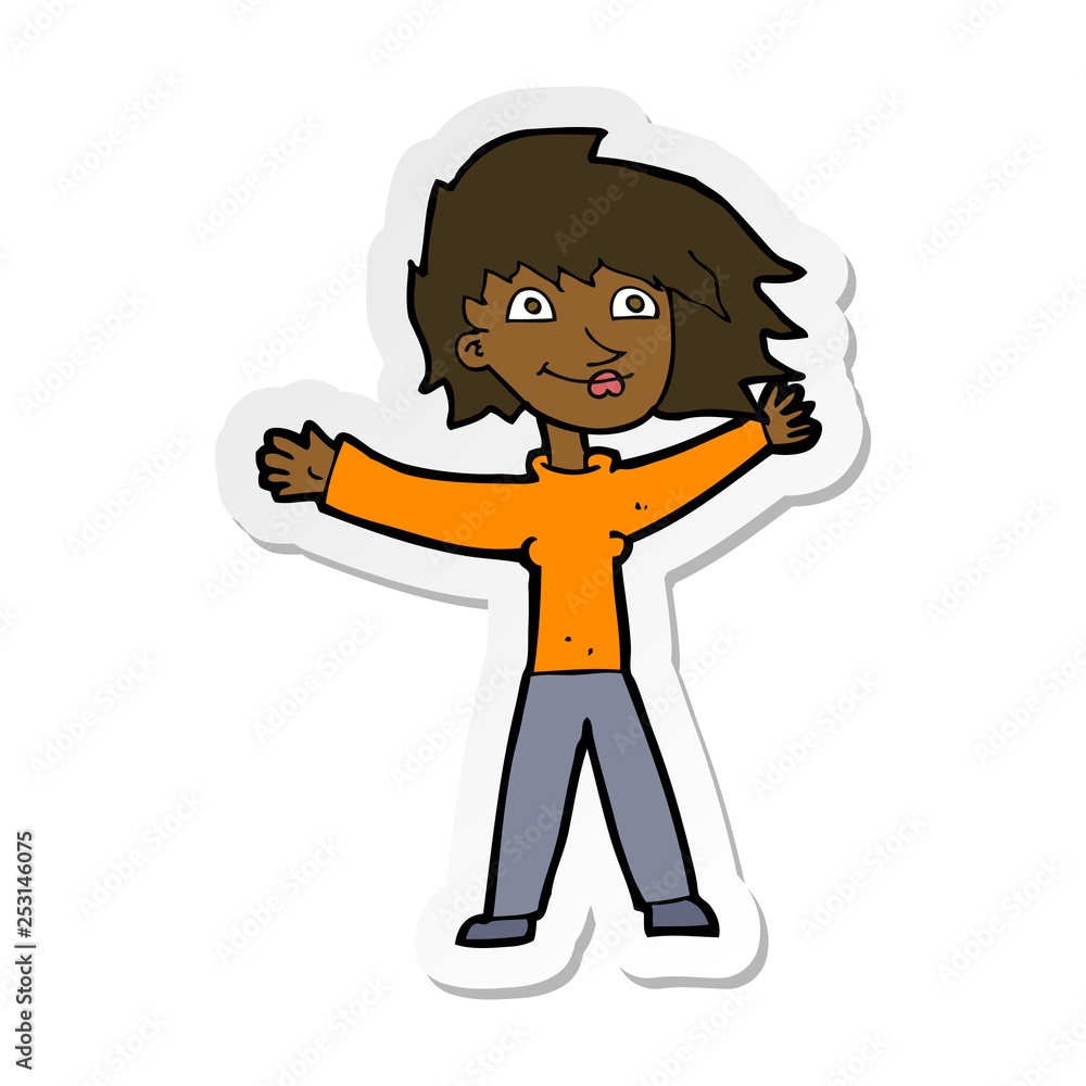 sticker of a cartoon excited woman waving sticker of a cartoon excited woman waving