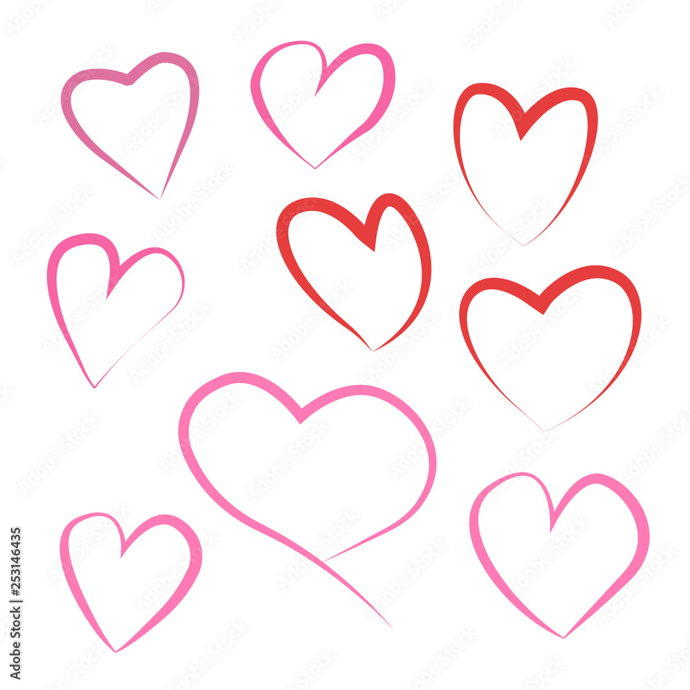 A set of hearts isolated on a white background A set of hearts isolated on a white background