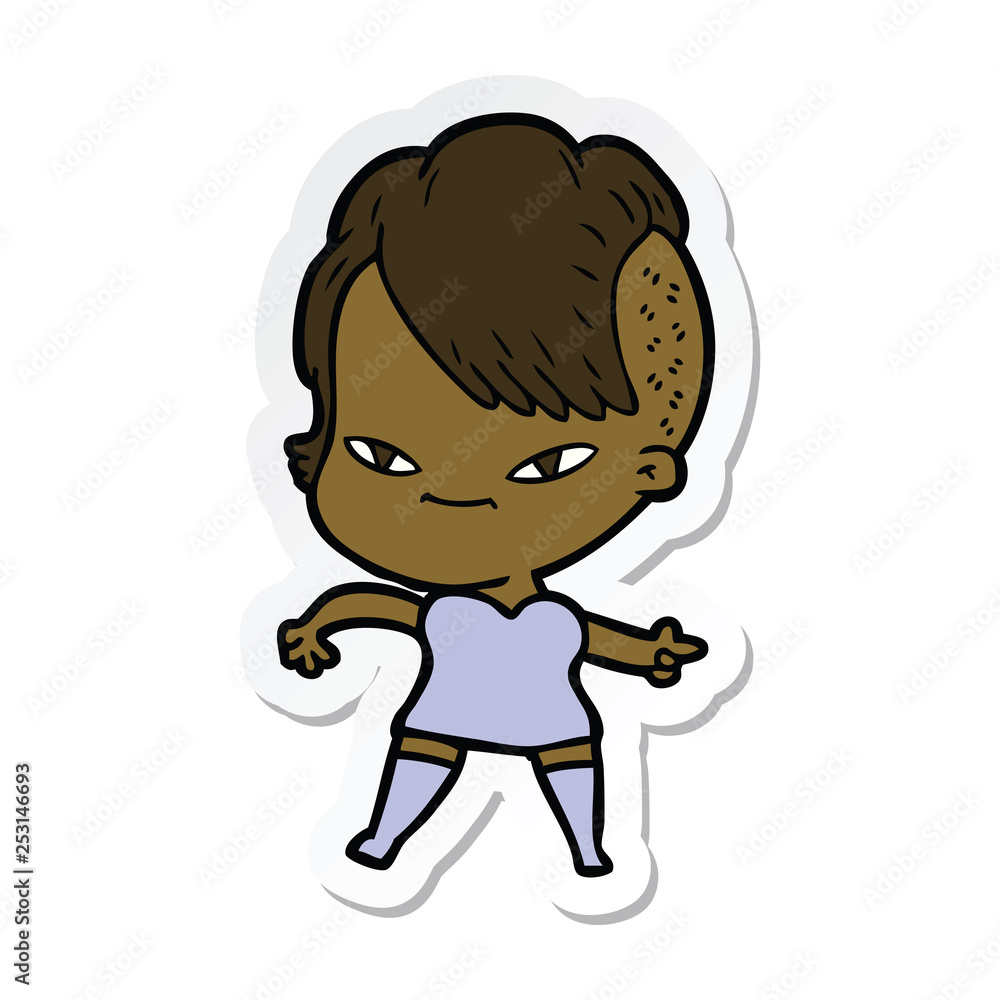 sticker of a cute cartoon girl with hipster haircut sticker of a cute cartoon girl with hipster haircut