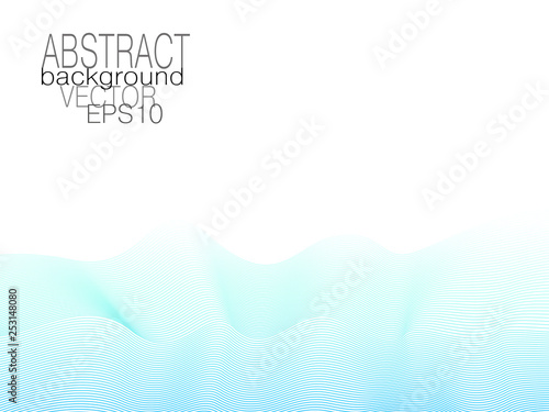 Aquamarine sea waves, digital imitation. Blue, turquoise gradient. Pastel horizontal thin lines. Water concept. Light colored ribbon. White background. Vector abstract template. Modern layout. EPS10