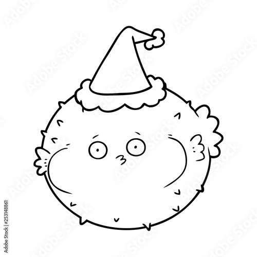 line drawing of a puffer fish wearing santa hat