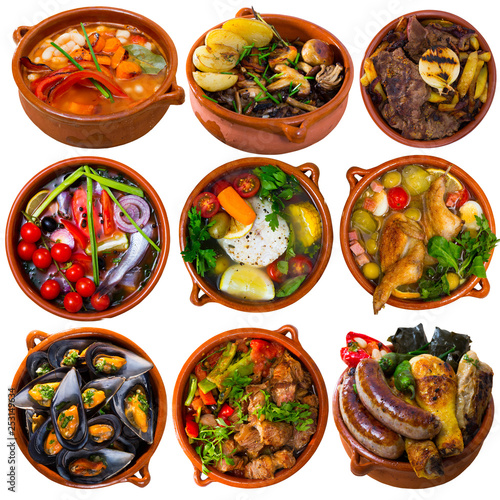 Collage of different meals isolated