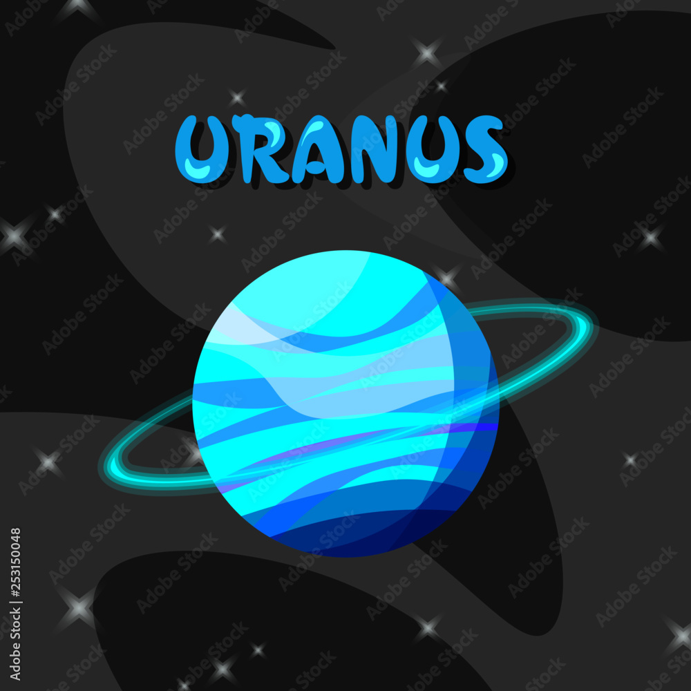Colorful cartoon planet Uranus isolated on space background. Vector flat  illustartion. Stock Vector | Adobe Stock