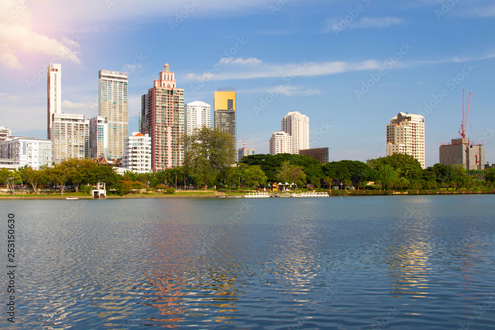 Cityscape waterfront  with blue sky