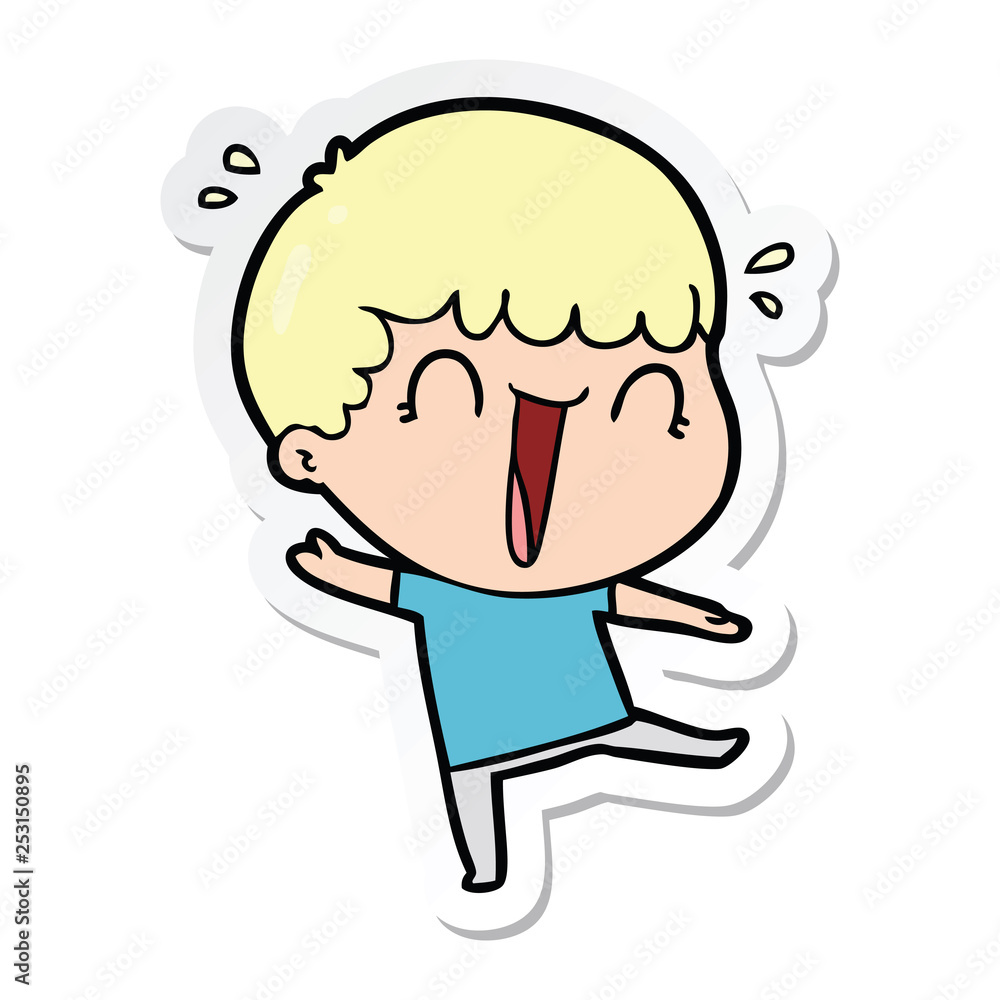 sticker of a laughing cartoon man