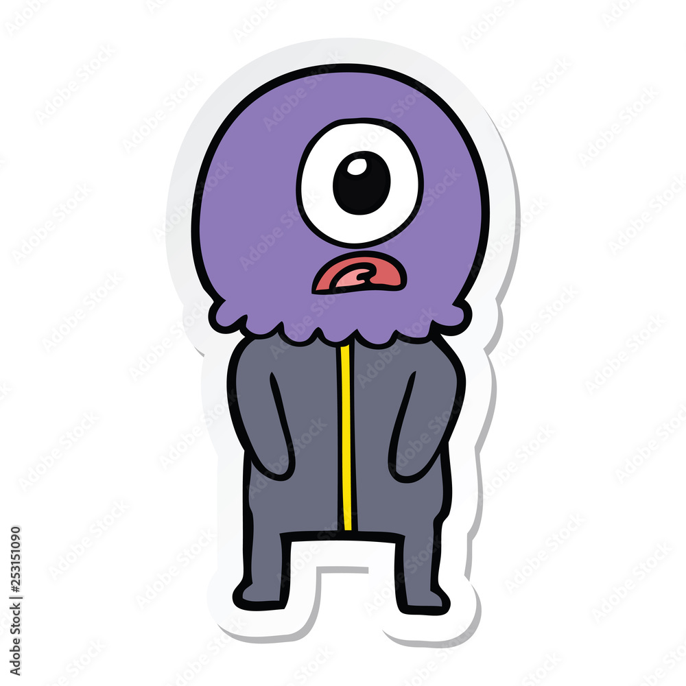 sticker of a cartoon cyclops alien spaceman sticker of a cartoon cyclops alien spaceman