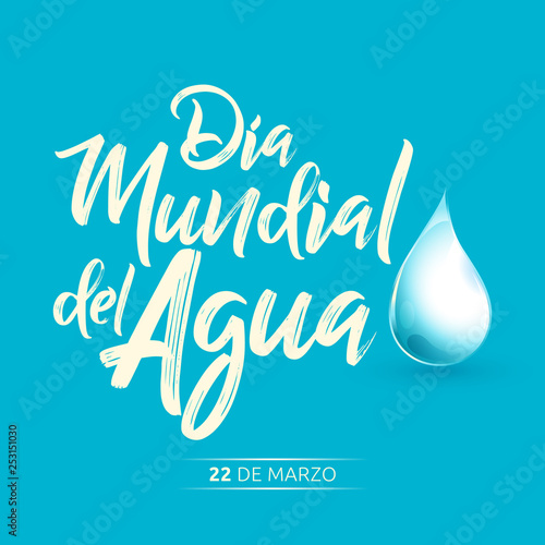 Dia mundial del Agua, 22 de Marzo,  World Water Day, March 22 spanish text vector lettering illustration