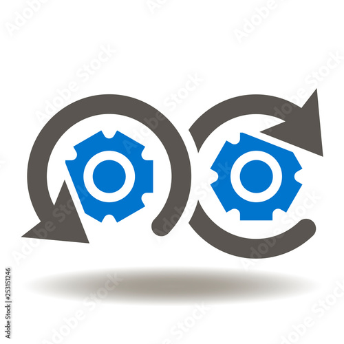 DEVOPS - development operations icon vector. Gaers mechanism with circular arrows illustration. Development process logo. photo