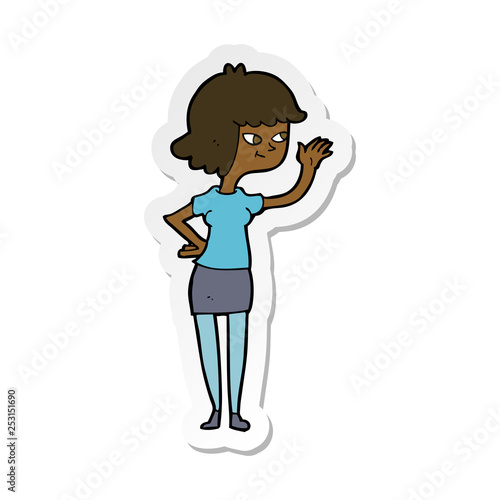 sticker of a cartoon friendly girl waving