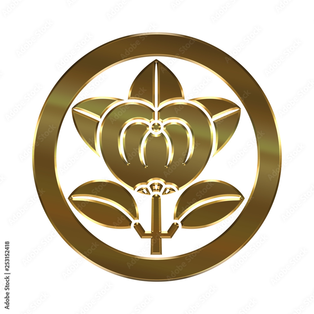 戦国時代の武将の家紋 メタリックの家紋 戦国大名 井伊直政 丸に橘 彦根橘 ゴールド ベクターデータ Samurai Family Crest Of Metal Texture Stock Illustration Adobe Stock