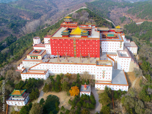 Aerial view of The Putuo Zongcheng Buddhist Temple, one of the Eight Outer Temples of Chengde, built between 1767 and 1771 and modeled after the Potala Palace of Tibet. Chengde Mountain Resort. China photo