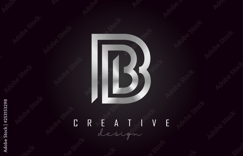 B Silver Letter Logo Monogram Vector Design. Creative B Silver Metal Letter Icon