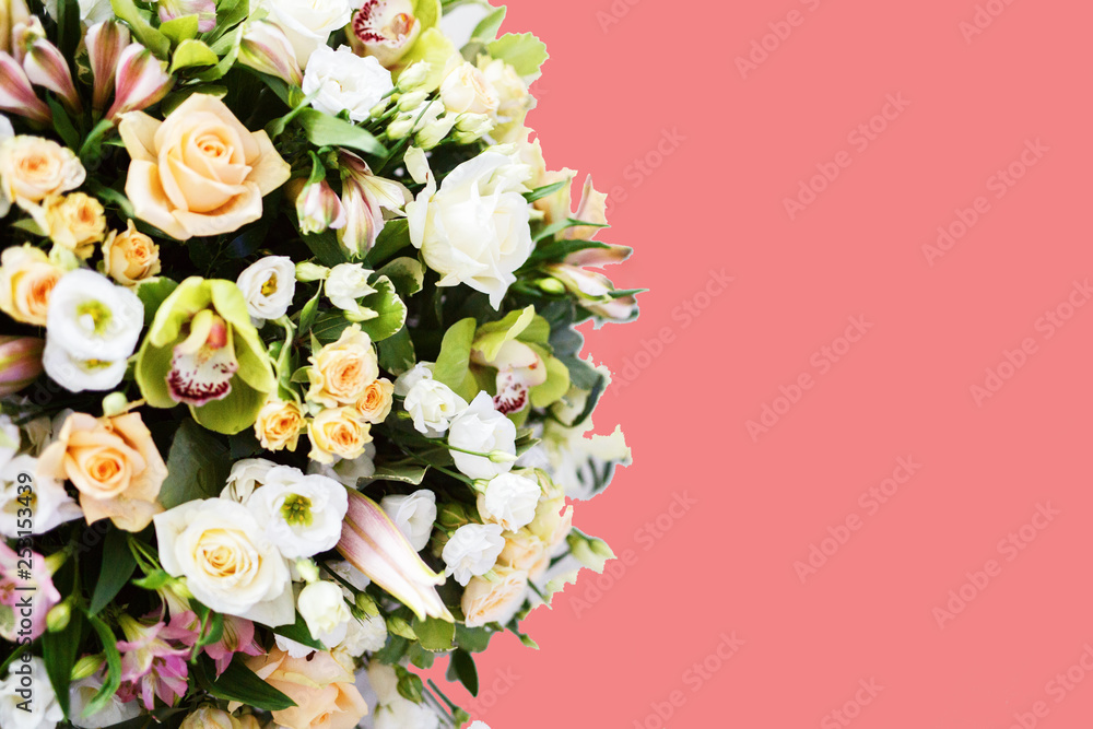 Spring bouquet of flowers, in a basket, a beautiful bouquet