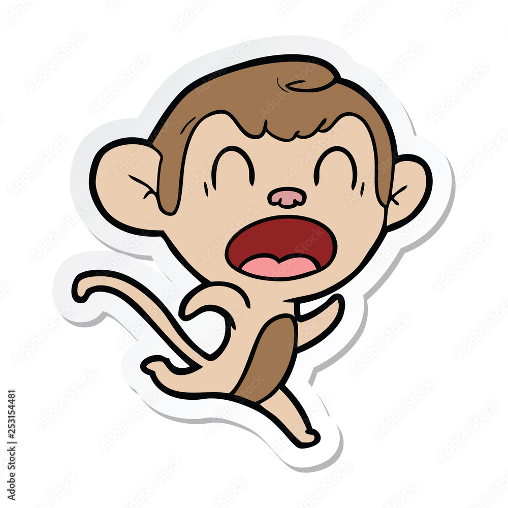 sticker of a shouting cartoon monkey running sticker of a shouting cartoon monkey running
