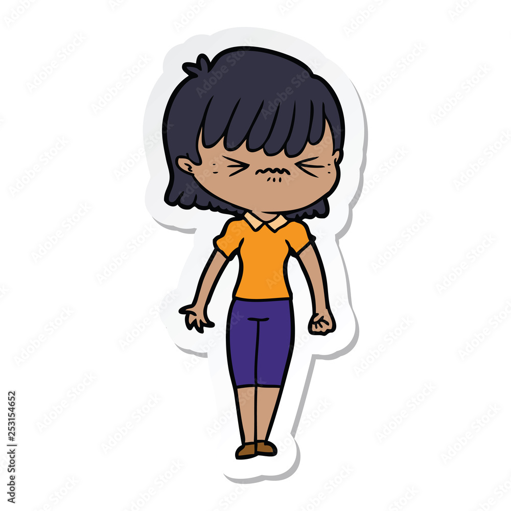 sticker of a annoyed cartoon girl