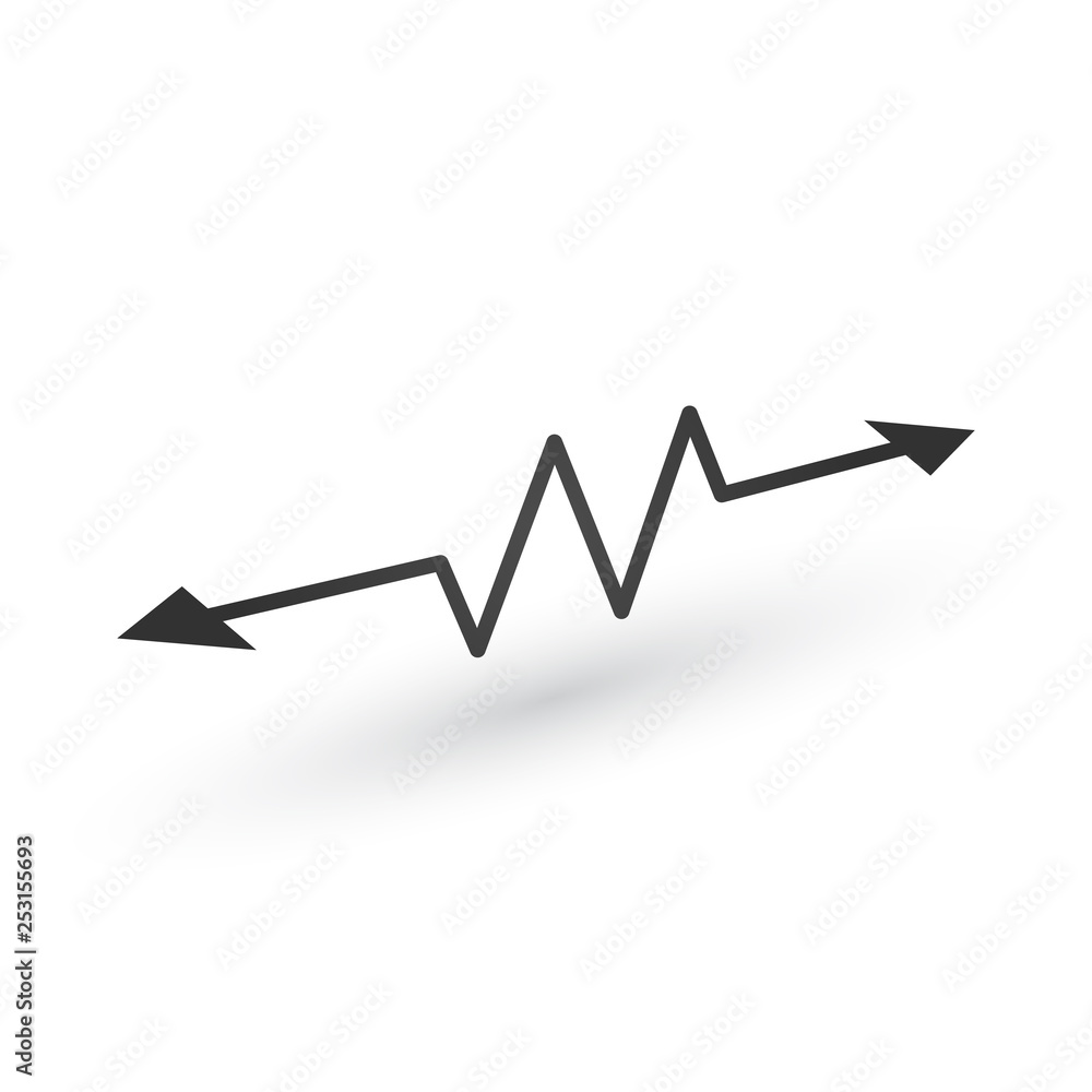 Linear Cardiogram with two opposite direction arrows. Cardiology heart beat monitor. Ecg. Pulse line. Isolated vector illustration. Linear Cardiogram with two opposite direction arrows. Cardiology heart beat monitor. Ecg. Pulse line. Isolated vector illustration.