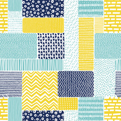 Gardinen Mustersammlungen Nahtloses Muster im Doodle-Stil. Patchwork-Ornament von Hand gezeichnet. Boho-Druck für Textilien. Vektor-Illustration.  © flovie