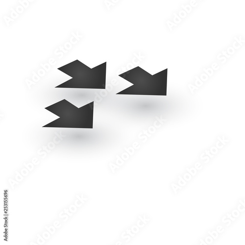 Three Directional wide dashed Atack Arrows icon with shadow. Shows shift or direction of movable object. Can be used for manuals. presentations, apps, ui. 