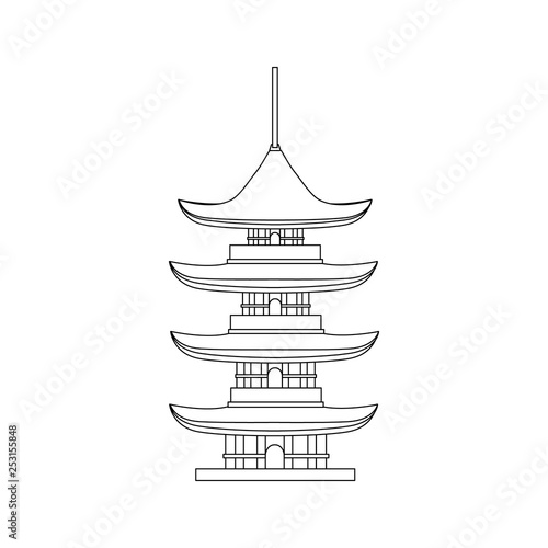 Traditional Asian House Thin Line Object. Vector